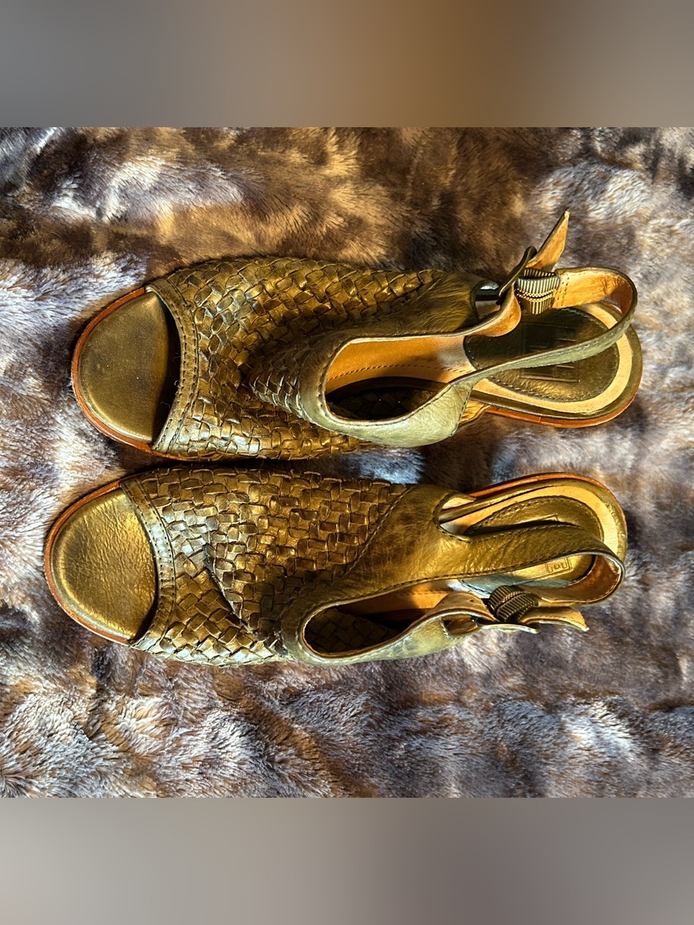 Frye Olive Green Woven Peep-Toe Slingback Sandals